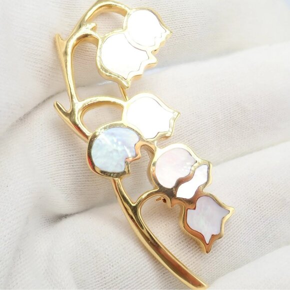 Tiffany & Co Cummings 18k Yellow Gold MoP Lily of the Valley Flower Pin Brooch - Picture 7 of 12